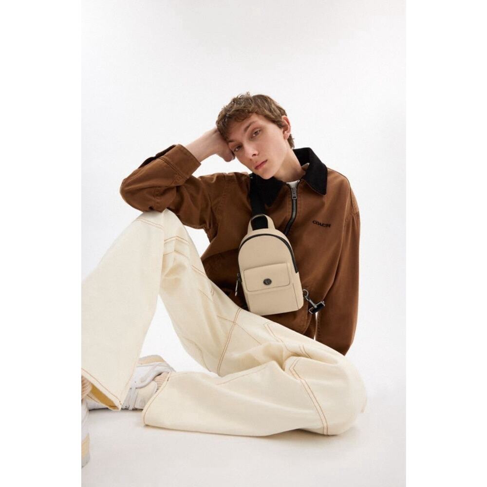NWT COACH Small Turnlock Sling Pack Smooth Leather Backpack Bag Ivory CAJ28 - Picture 8 of 11
